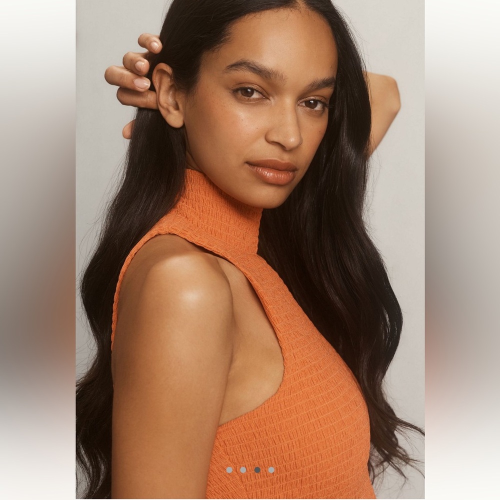 NWT Anthropologie Sleeveless Mock-Neck Textured Midi Dress
Orange Sz Small - Picture 3 of 14